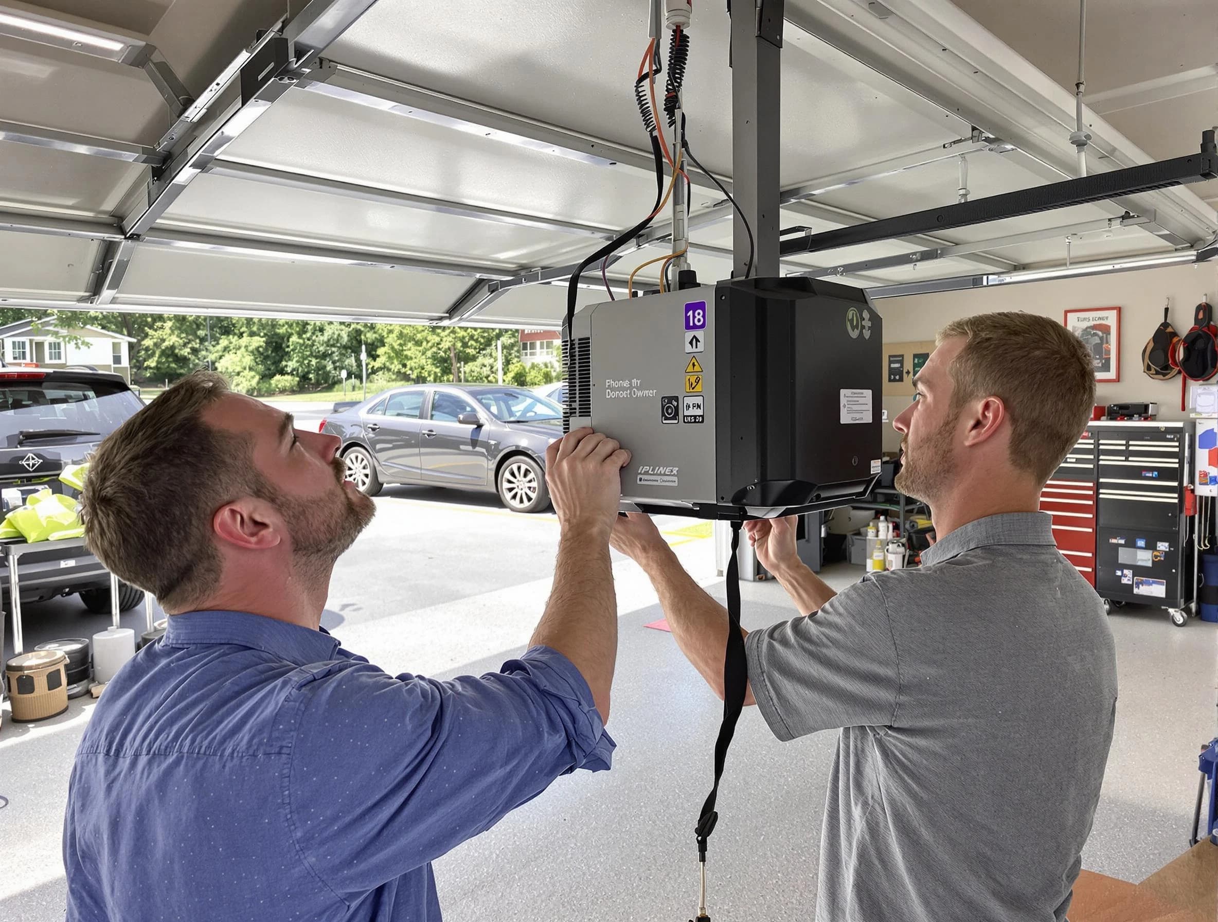 Madison Garage Door Repair technician installing garage door opener in Madison