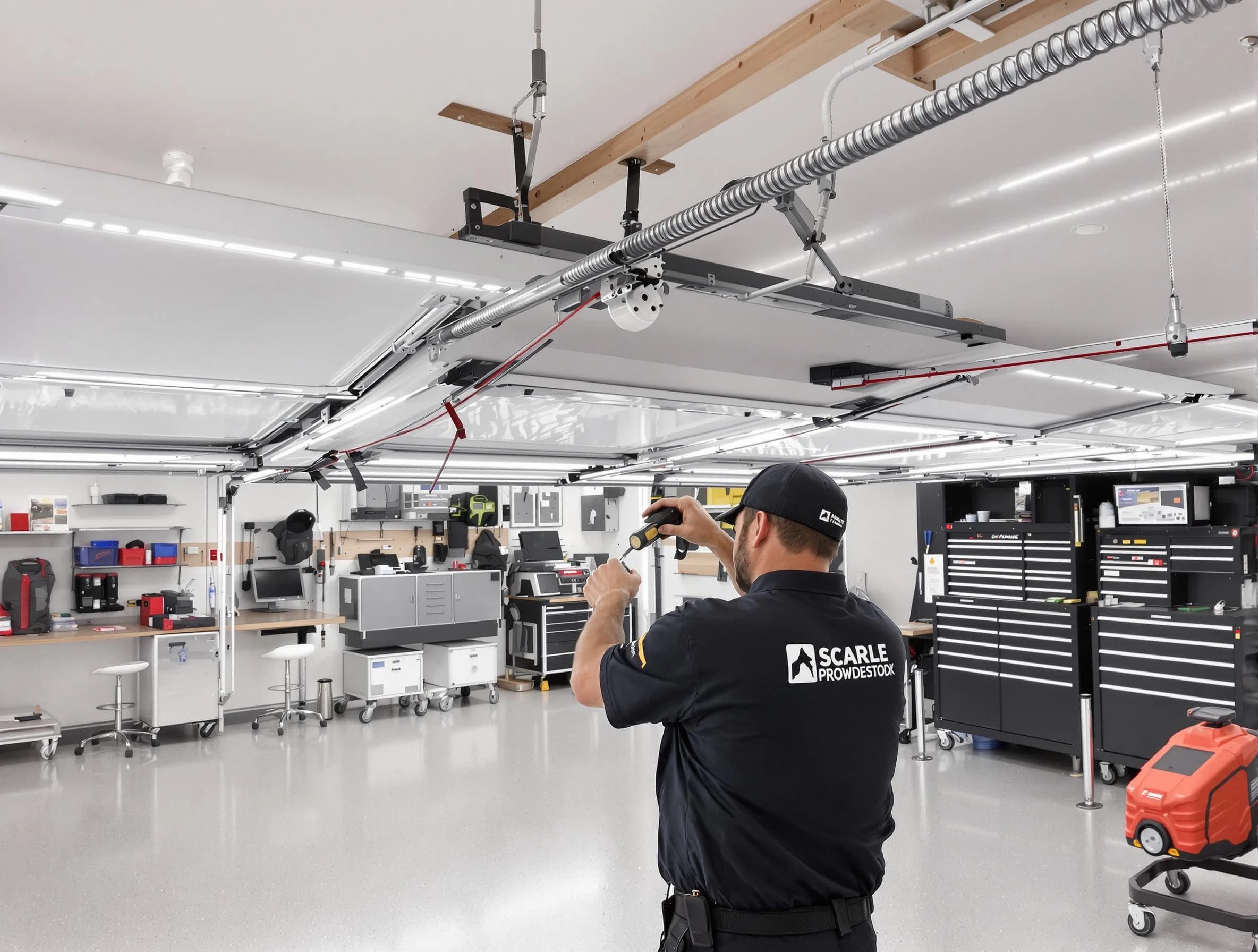 Madison Garage Door Repair technician repairing overhead garage door in Madison