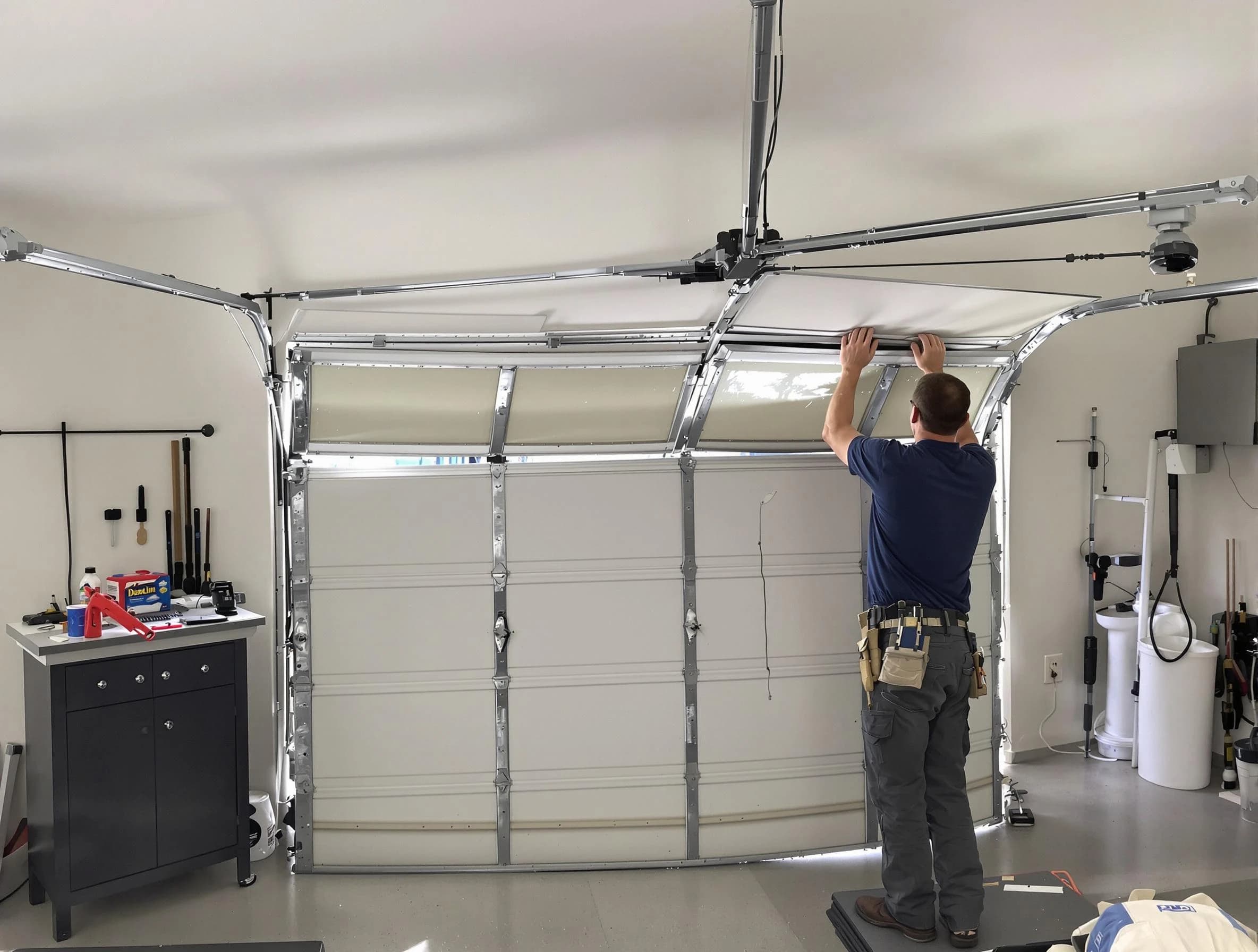 Madison Garage Door Repair specialist performing precise section replacement on Madison garage door