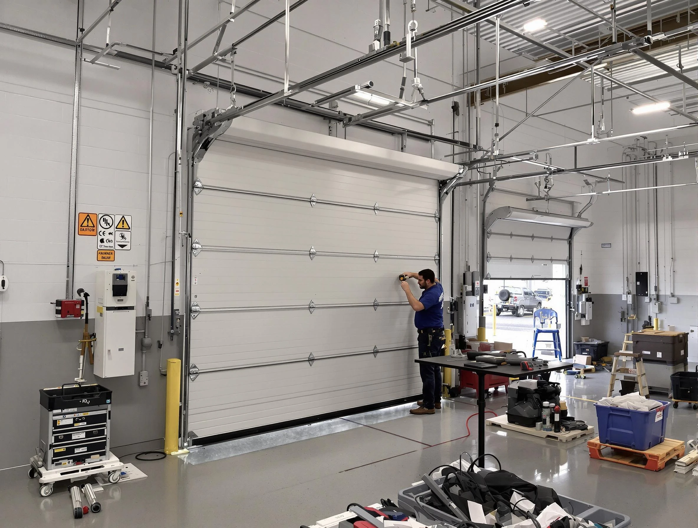 Commercial garage door repair being performed by Madison Garage Door Repair expert in Madison