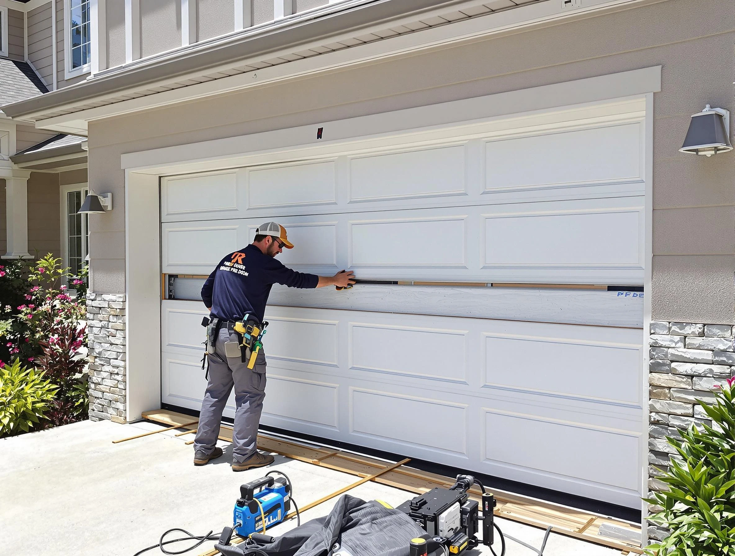 Madison Garage Door Repair team performing complete garage door replacement at Madison residence