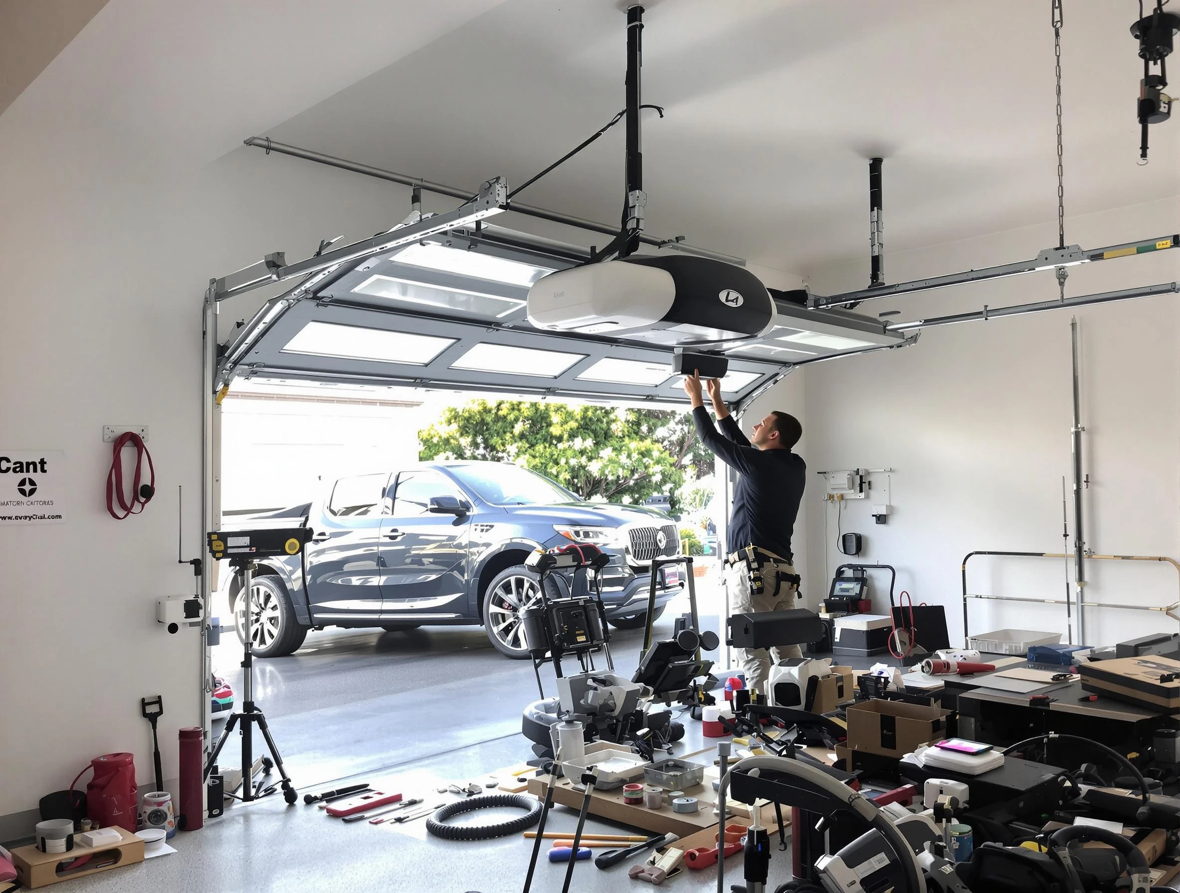 Madison Garage Door Repair specialist installing smart garage door opener system in Madison home