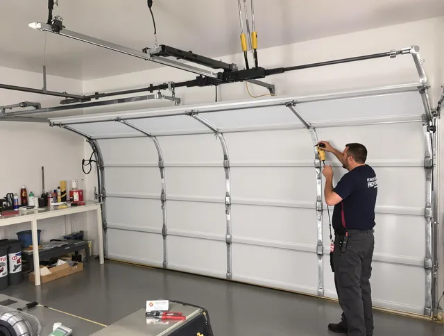 Madison Garage Door Repair certified technician performing overhead door system repair in Madison