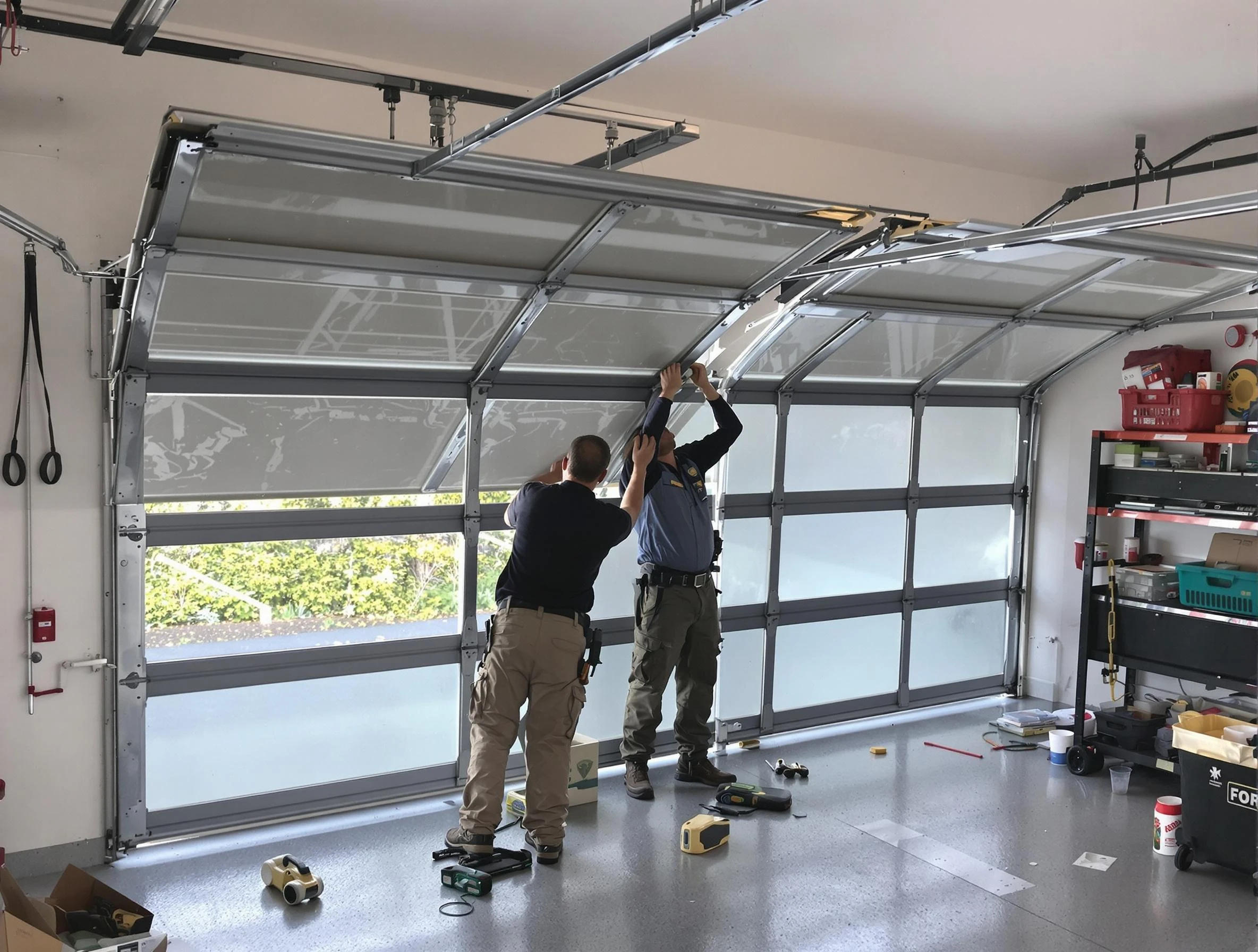Madison Garage Door Repair expert performing precise panel replacement on Madison garage door