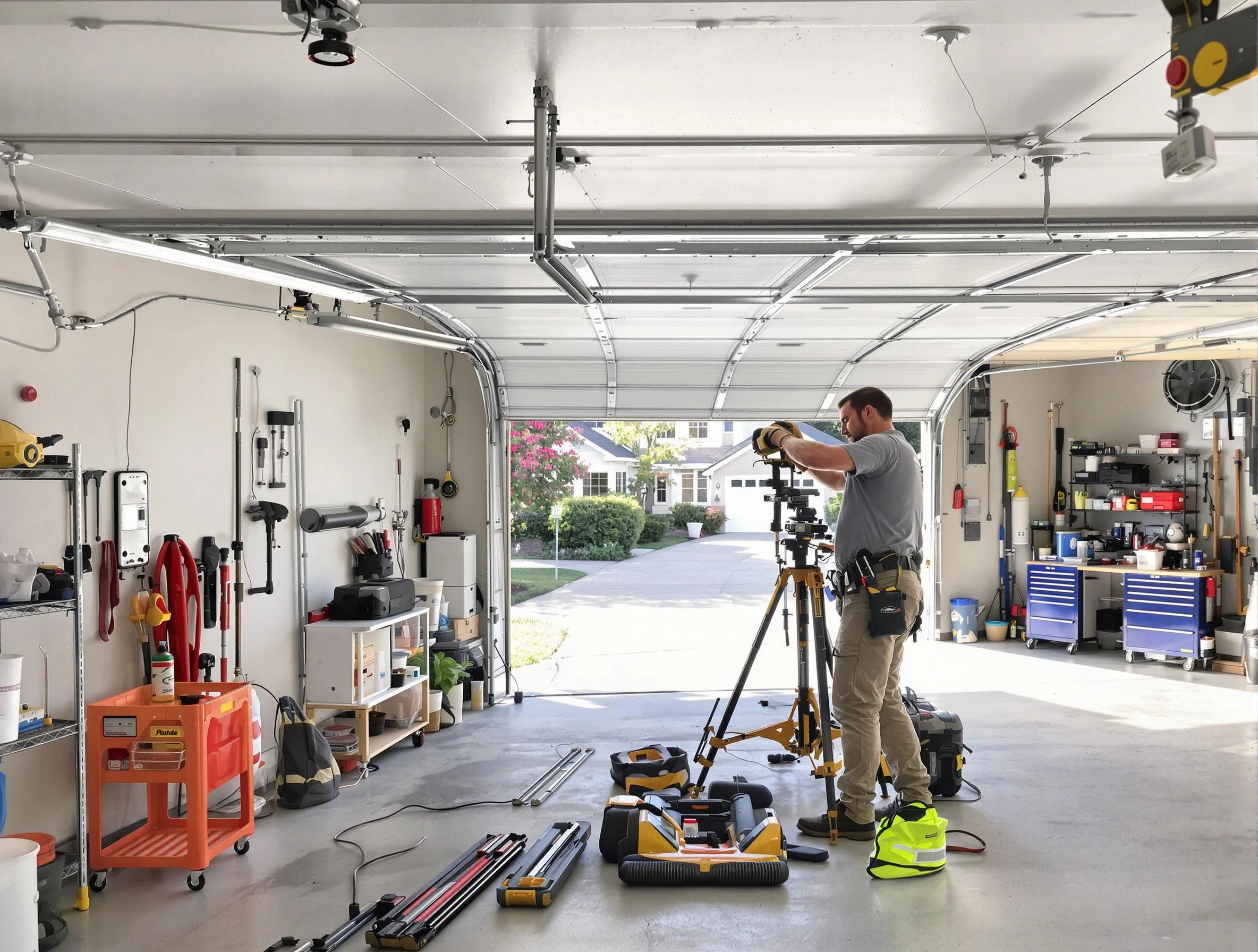 Madison Garage Door Repair specialist performing laser-guided track alignment in Madison